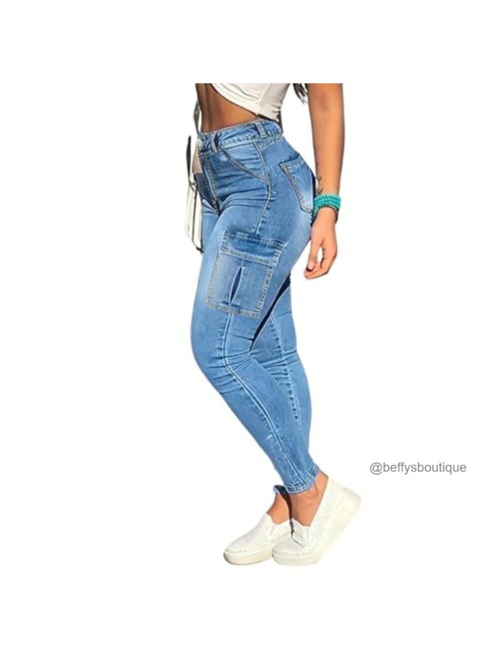 Skinny Cargo Pants High Waisted Stretchy Denim
